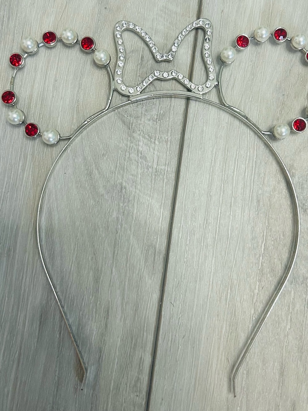 Disney Silver Headband with Red Gems and White Pearls